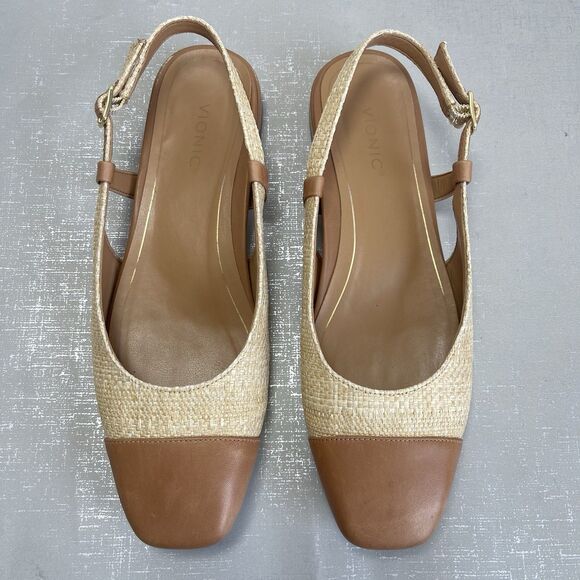 Vionic Petaluma Slingback Flats Raffia Leather Cap Toe Arch Support Shoes 7.5 M - Picture 2 of 14